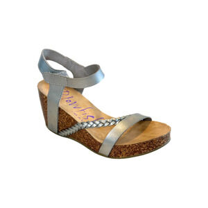 Blowfish Malibu Sandals Wedge Platform Faux Leather Silver Strappy Metallic 8.5
